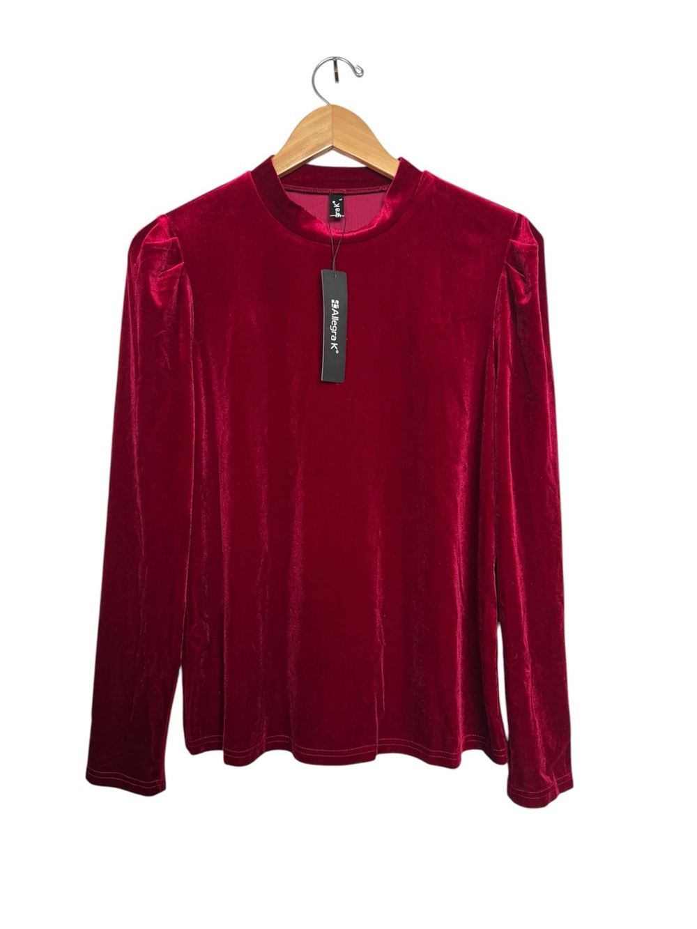 Allegra K NWT Women’s Large Red Velvety Velour Long Sleeve Top